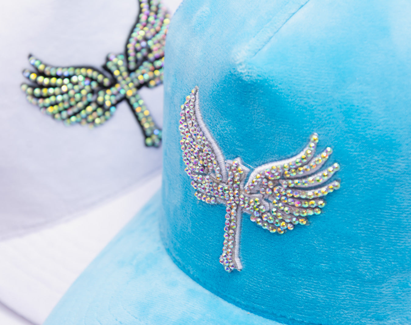 Velvet Rhinostones Baby Blue / White