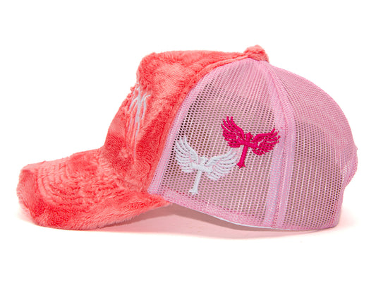 Fuzzy Trucker Coral Pink / White